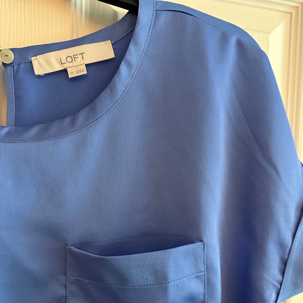 Loft Silky Short Sleeve Blouse, Blue, Women Medium